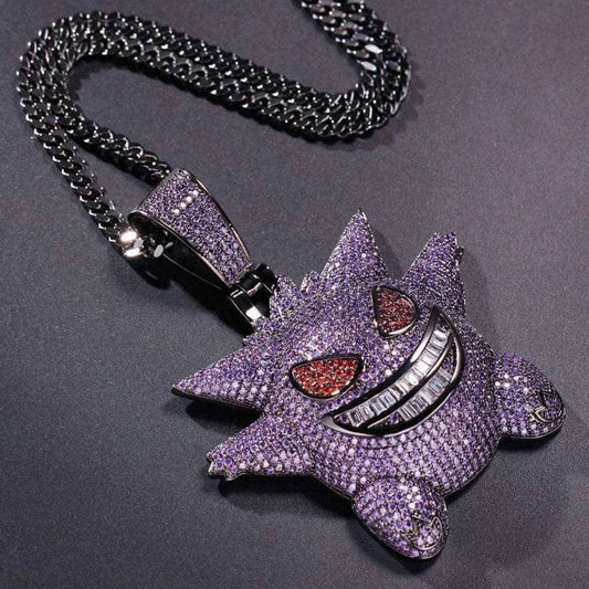Gengar Iced Out Pendant With 18 Inch Gold Rope Chain - Yang Novelties Ja
