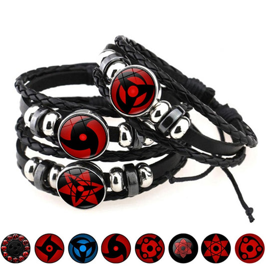 Naruto Clan Eyes and Village Symbols Braided Leather Bracelet