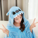 Wearable Hooded Anime Coral Velvet Blankets: Totoro Pikachu etc. - Yang Novelties Ja