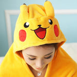 Wearable Hooded Anime Coral Velvet Blankets: Totoro Pikachu etc. - Yang Novelties Ja