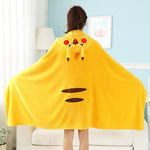 Wearable Hooded Anime Coral Velvet Blankets: Totoro Pikachu etc. - Yang Novelties Ja