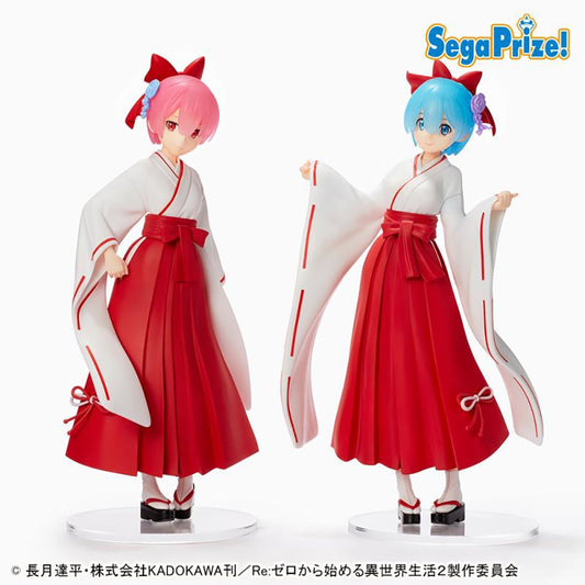 Sega Re: Zero Starting Life in Another World Rem and Ram Super Premium Figure Set Shrine Maiden Miko-san