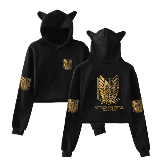 Attack On Titan Cat Eared Crop Top Hoodie Sweatshirt